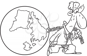 Royalty Free Clipart Image of a Man Pulling the Earth