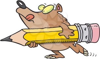 Royalty Free Clipart Image of a Bear With a Pencil