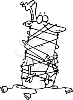 Royalty Free Clipart Image of a
Man Tied Up By Computer Cable Cords
