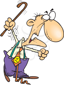 Royalty Free Clipart Image of an Angry Old Man With a Cane