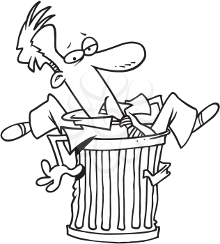Royalty Free Clipart Image of a Man in a Trashcan