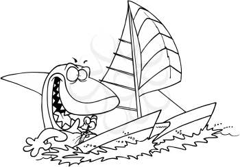 Royalty Free Clipart Image of a Shark in a Boat
