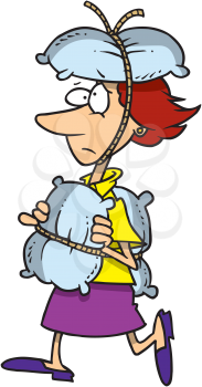 Royalty Free Clipart Image of a Woman With Pillows Tied to Her