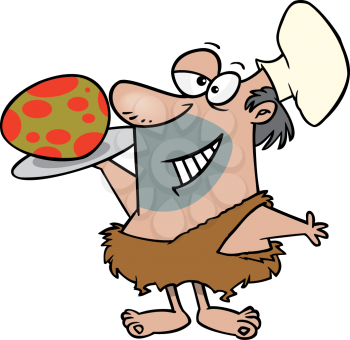Royalty Free Clipart Image of a Caveman Chef Holding an Egg on a  Platter