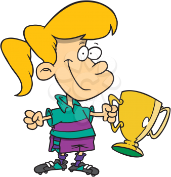 Royalty Free Clipart Image of a Girl With a Trophy