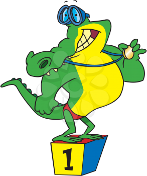 Royalty Free Clipart Image of a Gator on a Podium With a Medal