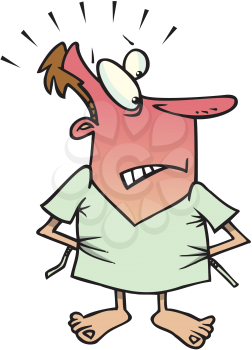 Royalty Free Clipart Image of an Embarrassed Man in a Hospital Gown