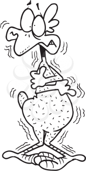 Royalty Free Clipart Image of a Shivering Plucked Chicken