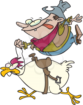 Royalty Free Clipart Image of a Man Riding a Chicken