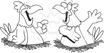 Royalty Free Clipart Image of Two Chickens Talking
