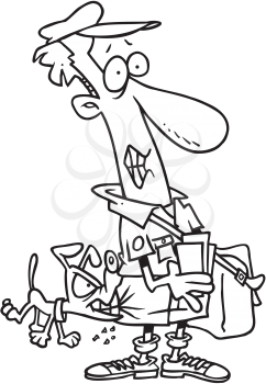 Royalty Free Clipart Image of a Dog Biting a Postman's Bottom