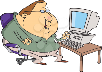 Royalty Free Clipart Image of an Overweight Man at a Computer