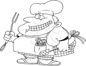 Royalty Free Clipart Image of a Man in a Chef's Hat Holding Utensils