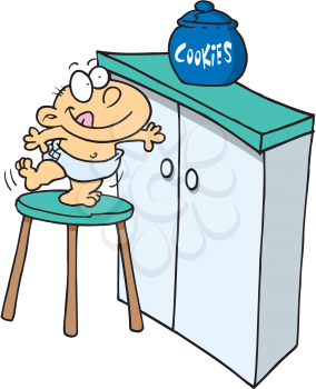 Royalty Free Clipart Image of a Baby Climbing for the Cookie Jar