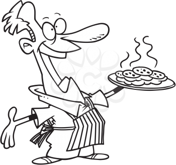 Royalty Free Clipart Image of a Man With a Plate of Freshly Baked Cookies