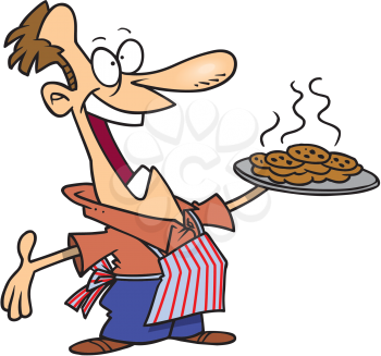 Royalty Free Clipart Image of a Man With a Plate of Freshly Baked Cookies