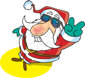 Royalty Free Clipart Image of Santa Giving a Peace Sign
