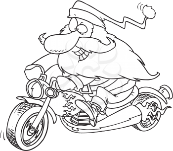 Royalty Free Clipart Image of Santa on a Motorcycle