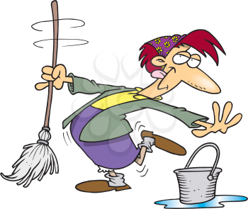 Royalty Free Clipart Image of a Dancing Cleaning Woman