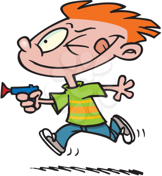 Royalty Free Clipart Image of a Boy With a Dart Gun