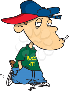 Royalty Free Clipart Image of a Young Boy Smoking