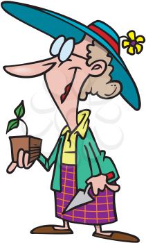 Royalty Free Clipart Image of a Woman With a Plant