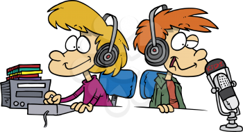 Royalty Free Clipart Image of Two Children as DJs