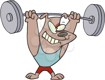 Royalty Free Clipart Image of a Dog Lifting Weights