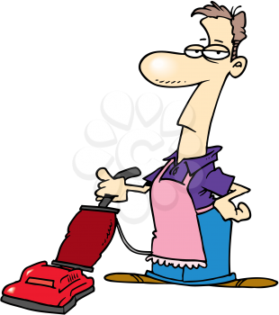Royalty Free Clipart Image of a Man Vacuuming