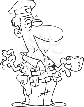 Royalty Free Clipart Image of a Cop on a Coffee Break