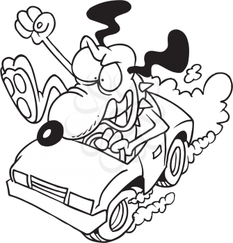 Royalty Free Clipart Image of an Angry Dog in a Car