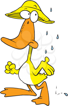 Royalty Free Clipart Image of a Duck in the Rain