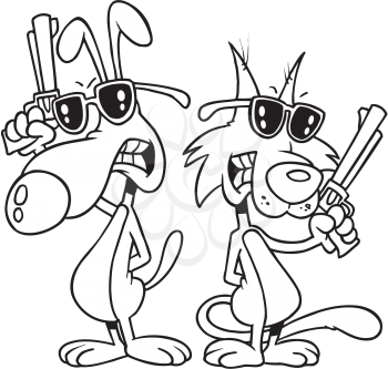 Royalty Free Clipart Image of a Dog and a Cat With Guns