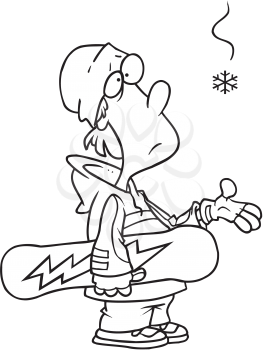 Royalty Free Clipart Image of a Snowboarder Waiting for Snow