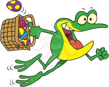 Royalty Free Clipart Image of a Frog With a Basket of Eggs