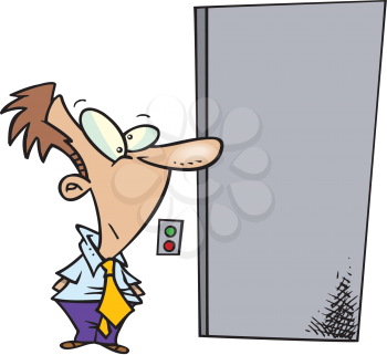 Royalty Free Clipart Image of a Man at an Elevator