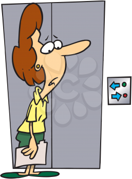 Royalty Free Clipart Image of a Woman at an Elevator