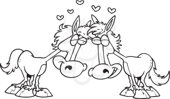 Royalty Free Clipart Image of Two Horses in Love