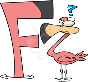 Royalty Free Clipart Image of a Flamingo Beside an F