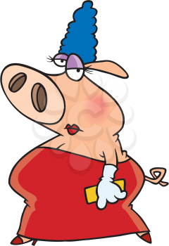 Royalty Free Clipart Image of a Fancy Dressed Pig