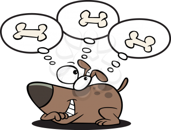 Royalty Free Clipart Image of a Dog Dreaming About Bones