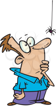 Royalty Free Clipart Image of a Man Watching a Spider