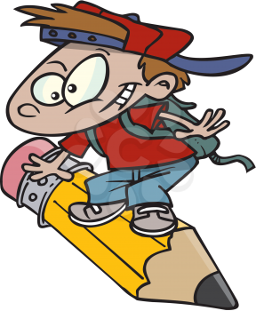 Royalty Free Clipart Image of a Boy on a Pencil