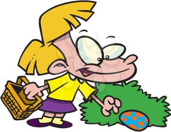 Royalty Free Clipart Image of a Little Girl Finding Easter Eggs