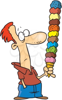 Royalty Free Clipart Image of a Man With a Huge Ice-Cream Cone