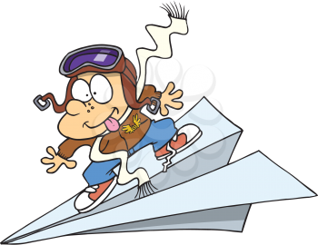 Royalty Free Clipart Image of a Boy Riding a Paper Plane
