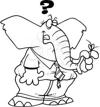 Royalty Free Clipart Image of an Elephant With a String Around His Finger