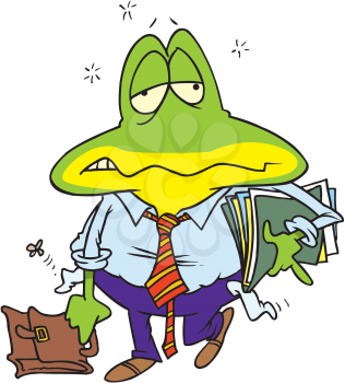 Royalty Free Clipart Image of a Tired Frog Businessman