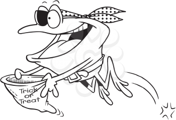 Royalty Free Clipart Image of a Frog Pirate Trick-or-Treating