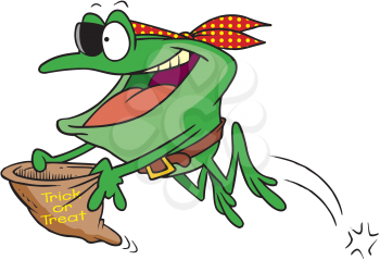 Royalty Free Clipart Image of a Frog Pirate Trick-or-Treating